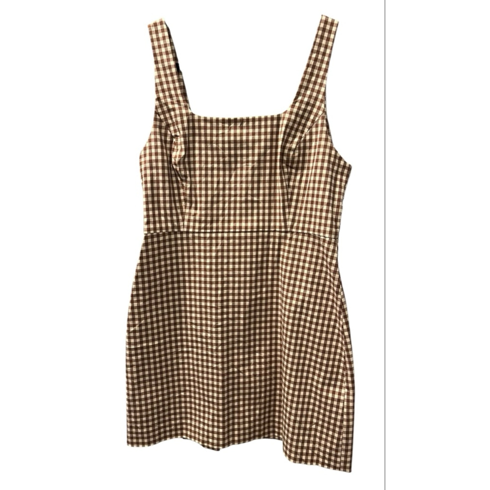 Favorite Daughter Anthropologie The Break Up Mini Dress Size 10 Gingham Brown - Picture 4 of 9